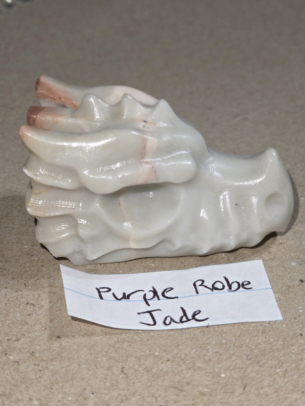Detailed Purple Robe Jade Crystal Carved Dragon Head Stone Sculpture Decor